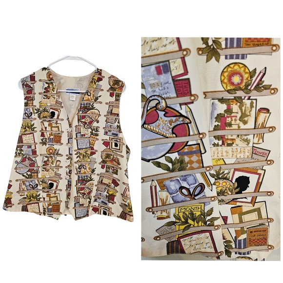 Pendleton Vintage School Teacher Academia Novelty Print Button Down Vest - Picture 1 of 8